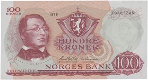 100 kroner 1976. Z0487748. Erstatningsseddel/replacement note.