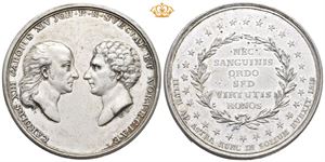 Carl XIII og Carl XIV Johan. Carl Johan's tronbestigelse 5. februar 1818. C. Enhörning og G. A. Enegren. Tinn
