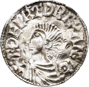 Aethelred II 978-1016, penny long cross type, Canterbury, myntmester Leofstan (1,63 g). Buklet/creased