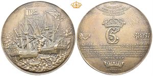 Christian V. Slaget i Køge Bukt 1677. Schneider. 122 mm. 274 g. Avstøpning i bronse/cast in bronze