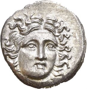 KINGS OF MACEDON, Perseus (179-168 BC). AR drachm (2,56 g). Third Macedonian war issue. Uncertain mint in Thessaly circa 171/170 BC. Heminas, magistrate. Head of Helios facing slightly to right / EPMIAS,  Rose with bud to right. Light surfaces with some luster.