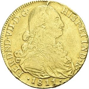 Ferdinand VII, 8 escudos 1811. NR. Har vært anhengt/has been mounted