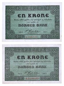 Lot 2 stk. 1 krone 1917 A og B
