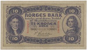 10 kroner 1922. J.8655708.