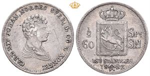 1/2 speciedaler 1827. Ripe på advers/scratch on obverse