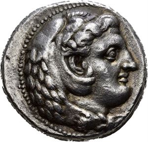 MAKEDONIA, Alexander den store 336-323 f.Kr., tetradrachme, Babylom  (16,92 g). Hode av Herakles i løveskinn mot høyre/Zeus sittende mot venstre