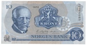 10 kroner 1972. QH0068931. Erstatningsseddel/replacement note