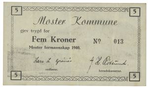 5 kroner Moster kommune.  013.