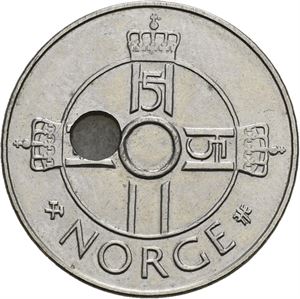 1 krone 1997. Skjevt sentrert hull