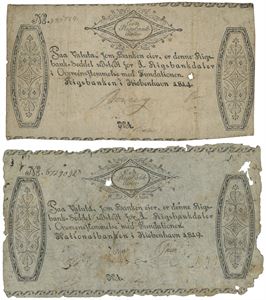 Lott 2 stk. 1 rigsbankdaler 1814 no. 885724 og 1819 no. 6729032.