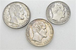FREDERIK VII 1848-1863 Lot 3 stk. 1 rigsdaler 1854, 1855 og 1/2 rigsdaler 1855