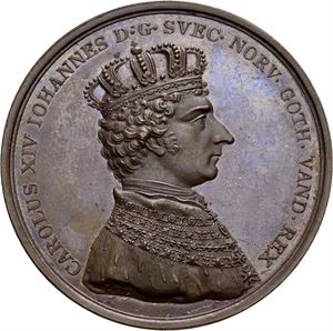 Carl XIV Johan, Erindringsmedalje for kroningen 1818. Lundgren. Bronse. 40 mm