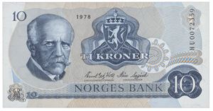 10 kroner 1978. HU0072359. Erstatningsseddel/replacement note