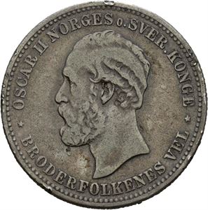 2 kroner 1887. Små kantskader/minor edge nicks