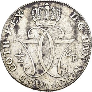 CHRISTIAN VII 1766-1808, KONGSBERG. 1/2 speciedaler 1778. S.2