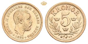 Oskar II, 5 kronor 1886. Lett renset/lightly cleaned