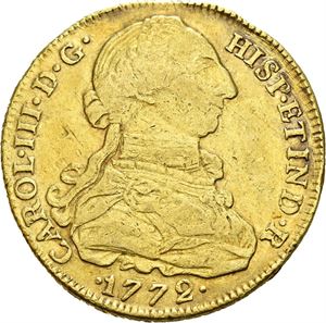 Carl III, 8 escudos 1772. Nuevo Reino. Små riper/minor scratches