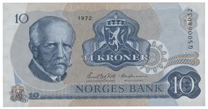 10 kroner 1972. QS0068932. Erstatningsseddel.