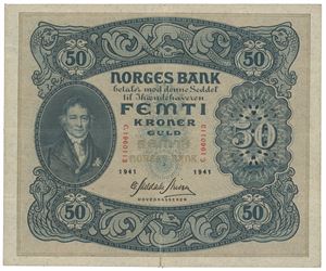 50 kroner 1941. C.1960113. Brettrift nede/split