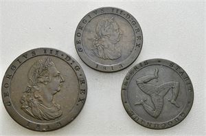 Lot 3 stk. penny 1813, 1/2 penny 1813 og 1831