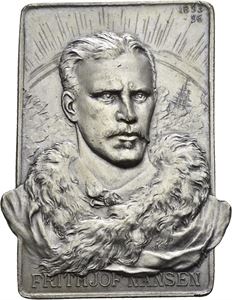 Fridtjof Nanse. Minneplakett over Nordpolsekspedisjonen 1893-1896. Lauer. Sølv. 30x46 mm