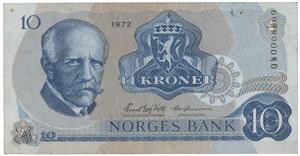 10 kroner 1972. QW0068869. Erstatningsseddel.