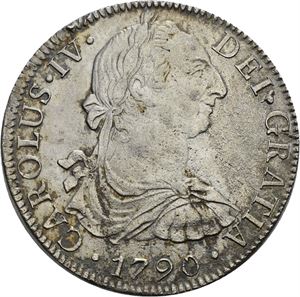 Carl IV, 8 reales 1790 FM (Kongens siffer skrevet IV)