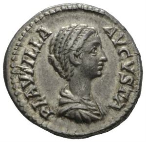 PLAUTILLA d.212 e.Kr., denarius, Roma 202 e.Kr. R: Concordia stående mot venstre