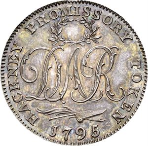 David Rebello, Hackney, 1/2 penny token 1795. Sølv/silver