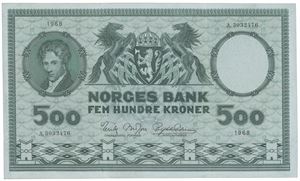 Norway. 500 kroner 1968 A.3032476