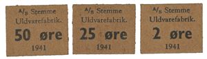 A/S Stemme Uldvarefabrik, Rakkestad. 2, 25 og 50 øre 1941