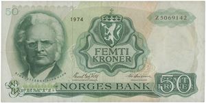50 kroner 1974. Z5069142. Erstatningsseddel/replacement note.