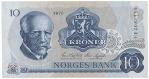 10 kroner 1978. HE0081134. Erstatningsseddel/replacement note