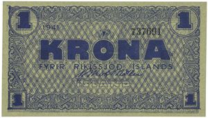 1 króna 1941. No. 737691.