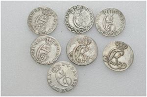 Lot 7 stk. 2 skilling 1780, 1784, 1784, 1786, 1786, 1803 og 1807