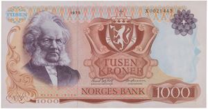 1000 kroner 1975. X0021443. Erstatningsseddel.
