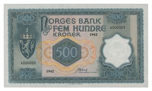 Norway. 500 kroner 1942. A000009. R