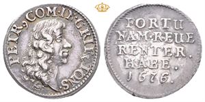 Peder Schumacher (Griffenfeldt) 1676. Hercules. Sølv. 20 mm