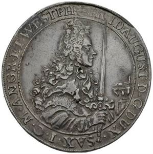 Friedrich August I (August den sterke), taler 1696. Spor av anheng i kanten/trace of mounting on the edge
