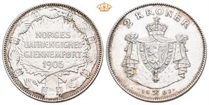 2 kroner 1907, med gevær. Lett renset/slightly cleaned