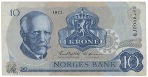 10 kroner 1972. QJ0068295. Erstatningsseddel/replacement note