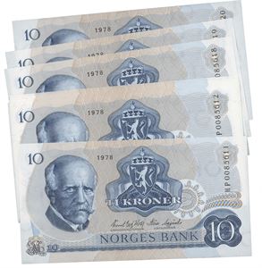 10 kroner 1978. HP0085611-20. Erstatningssedler, 10 stk.
