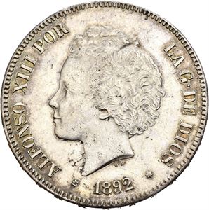 Alfonso XIII, 5 pesetas 1892