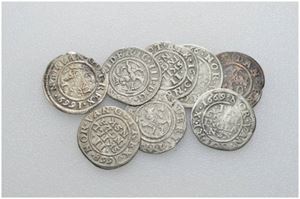 Lot 8 stk. 2 skilling 1664, 1665, 1666, 1667, 1668, 1669 (2) og 1670 (Frederik III).