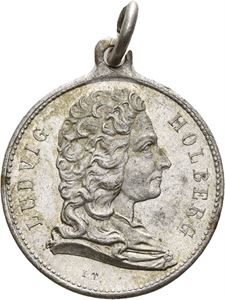 Ludvig Holberg 1684-1884. Throndsen. Forsølvet bronse med hempe. 21 mm