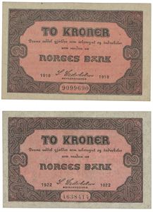 2 kroner 1918 og 1922