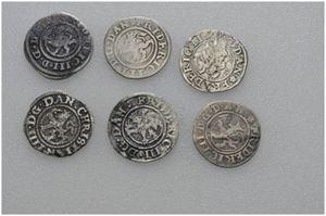 Lot 6 stk. 2 skilling 1647, 1654, 1664, 1667, 1668 og 1669