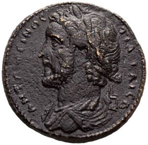 LYDIA, Tralleis, Antoninus Pius 138-161, Æ34. R: Zeus sittende mot venstre