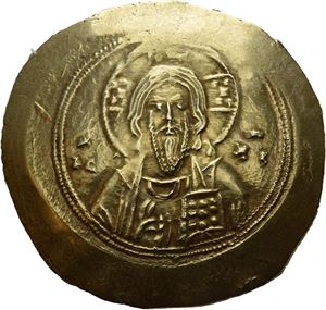 Michael VII, Ducas 1071-1078, AV histamenon nomisma, Constantinople (4,44 g.). Bust of Christ facing wearing nimbus with cross, pallium and colobium/Bust facing, bearded, wearing crown and loros and holding labarum and globus with cross