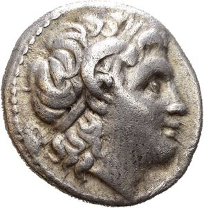 KINGS of THRACE, Macedonian. Lysimachos (305-281 BC). Ephesos mint. Struck ca. 294-287 BC. AR drachm (4,18 g). Diademed head of Alexander the Great right, wearing horn of Ammon / ??S???OS ??S??????, Athena sitting on throne, holding Nike and resting arm on grounded shield; spear behind; spear in left field; A on throne. Lightly toned.